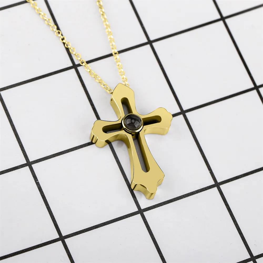 Personalized Custom Photo Name Cross Style Projection Necklace Pendant Necklaces