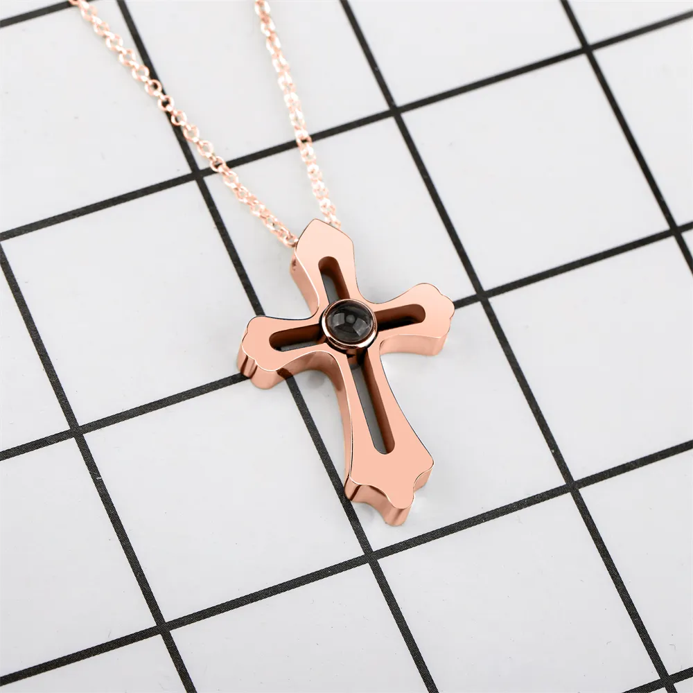 Personalized Custom Photo Name Cross Style Projection Necklace Pendant Necklaces