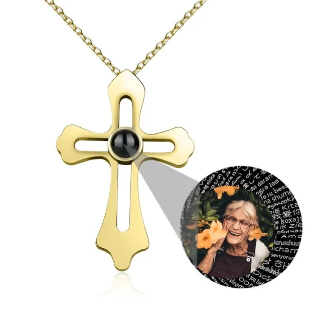 Personalized Custom Photo Name Cross Style Projection Necklace Pendant Necklaces