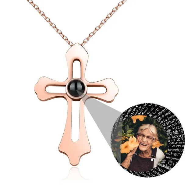 Personalized Custom Photo Name Cross Style Projection Necklace Pendant Necklaces