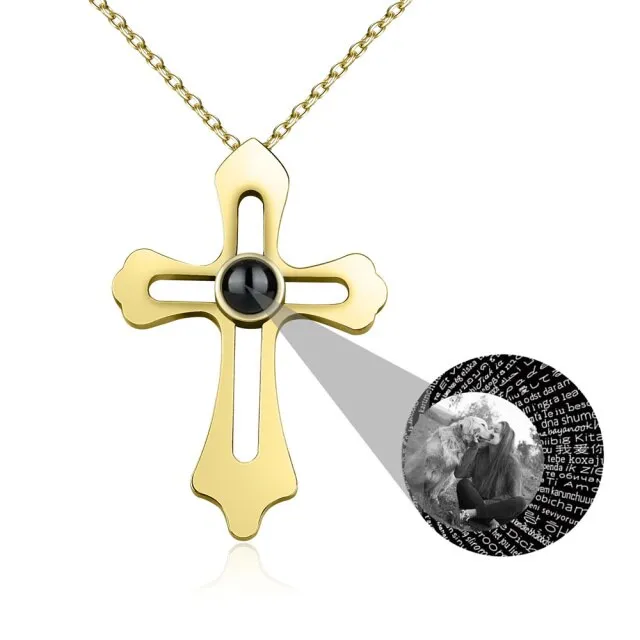 Personalized Custom Photo Name Cross Style Projection Necklace Pendant Necklaces
