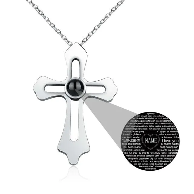 Personalized Custom Photo Name Cross Style Projection Necklace Pendant Necklaces
