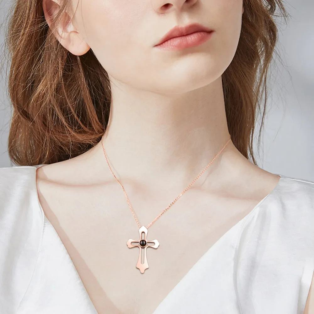 Personalized Custom Photo Name Cross Style Projection Necklace Pendant Necklaces