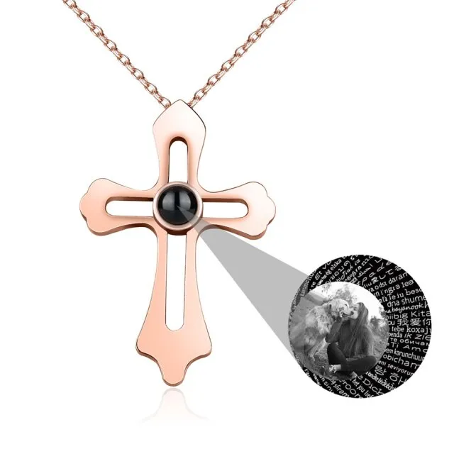 Personalized Custom Photo Name Cross Style Projection Necklace Pendant Necklaces