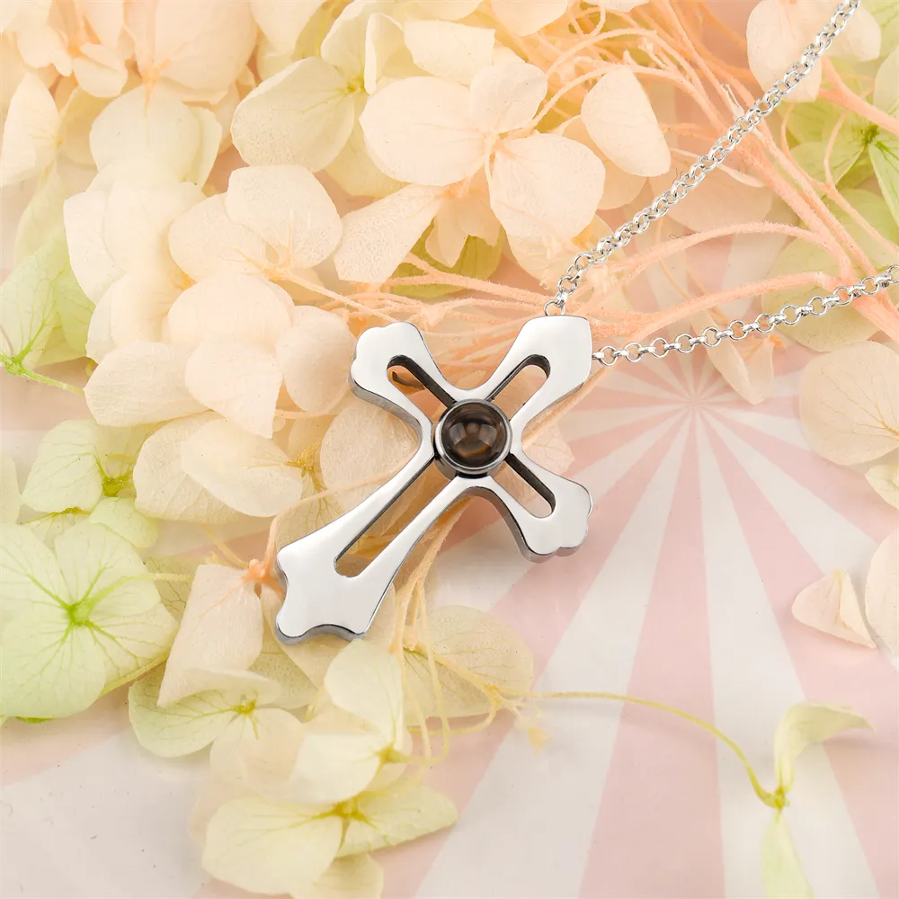 Personalized Custom Photo Name Cross Style Projection Necklace Pendant Necklaces