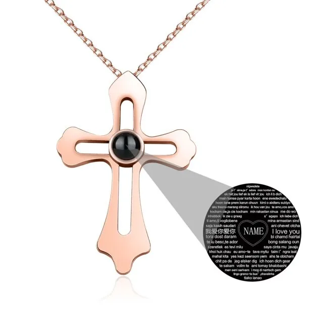 Personalized Custom Photo Name Cross Style Projection Necklace Pendant Necklaces