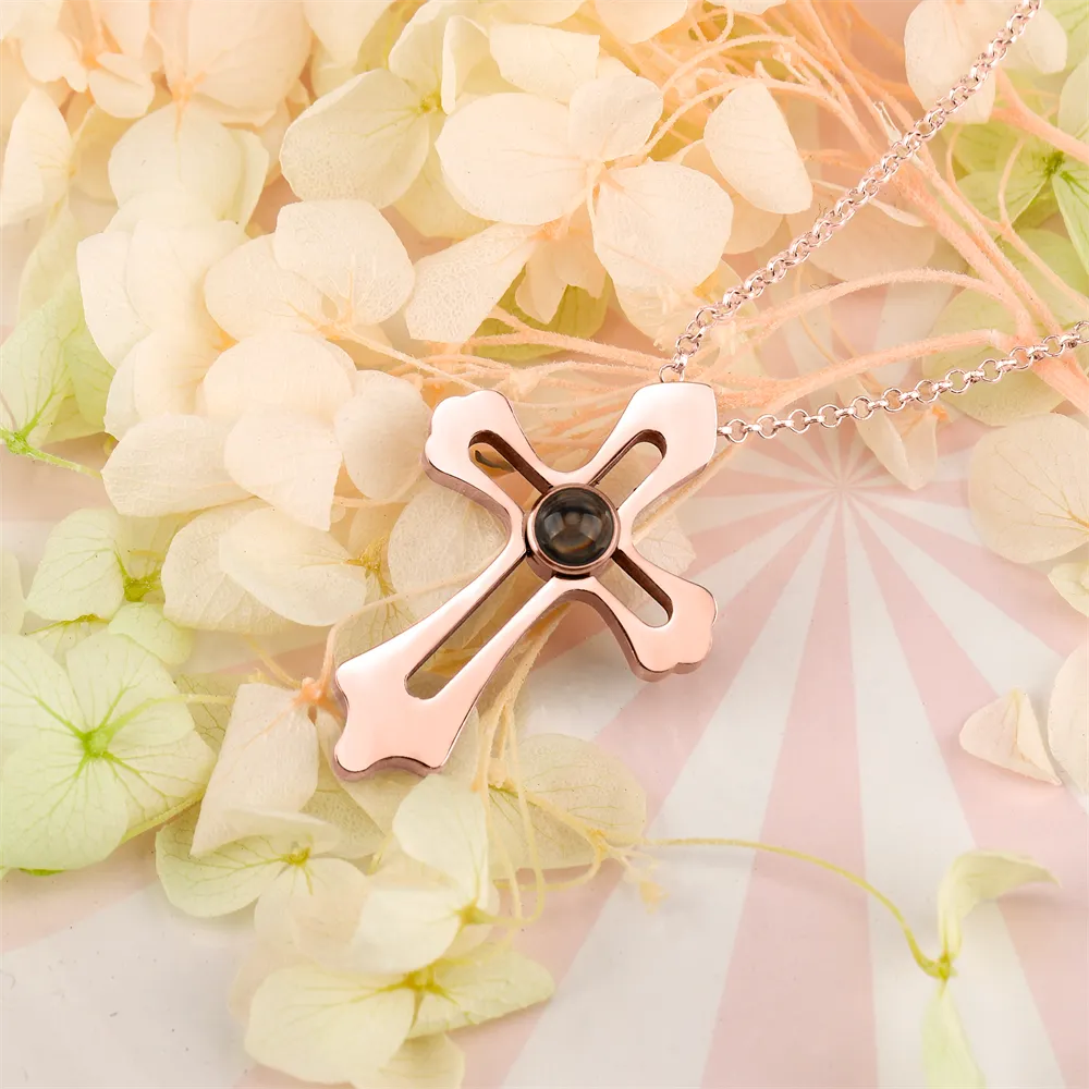 Personalized Custom Photo Name Cross Style Projection Necklace Pendant Necklaces
