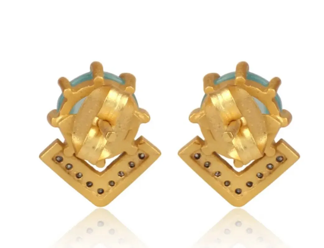 Petite Green Onyx and Rhodium Gold Stud Earrings