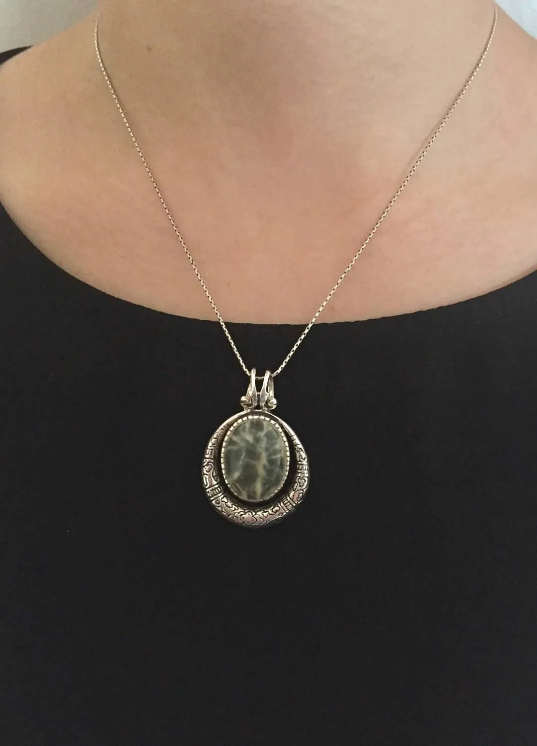 Prehnite Necklace - Egyptian Necklace - Unique Statement Pendant