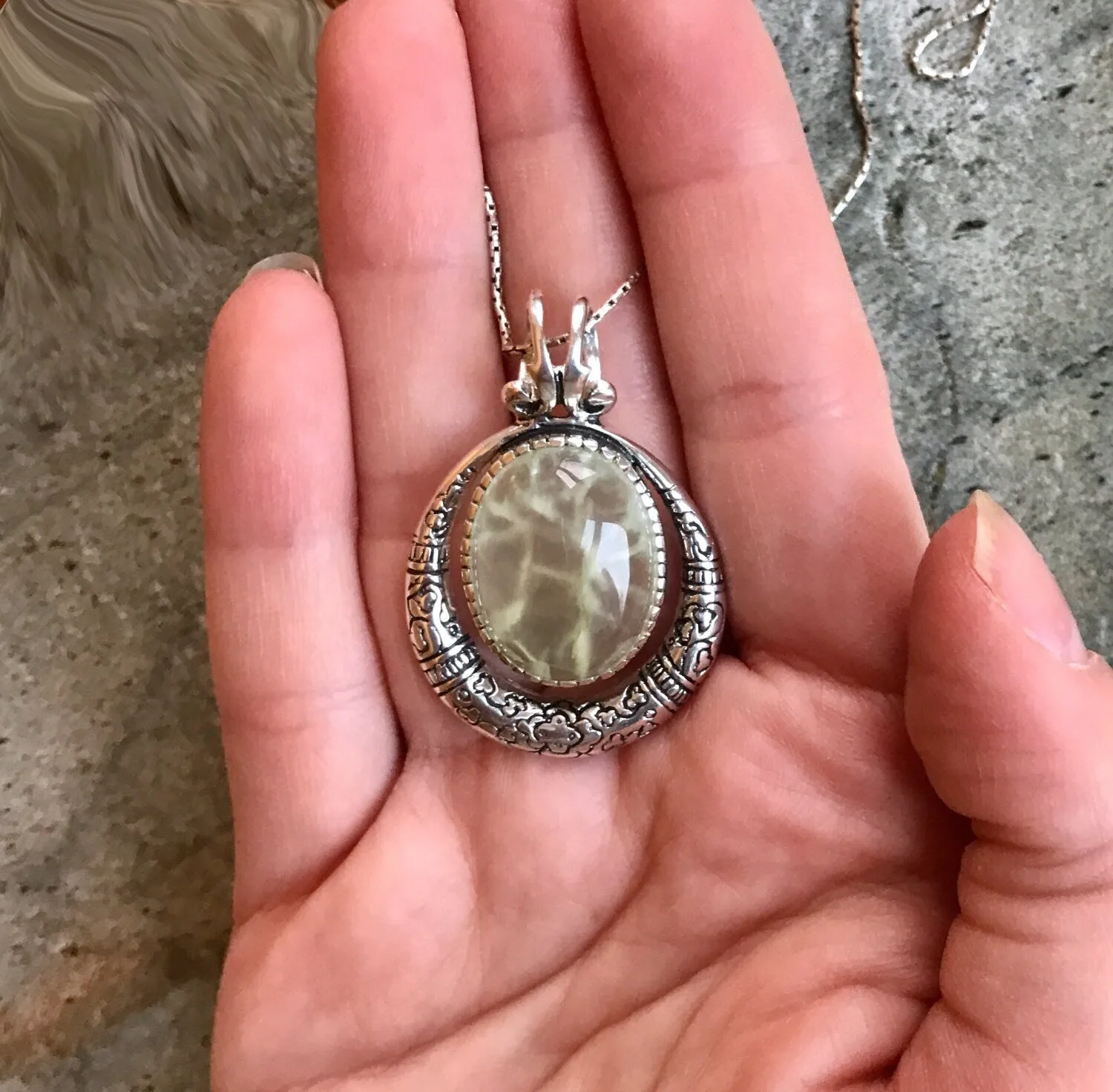 Prehnite Necklace - Egyptian Necklace - Unique Statement Pendant