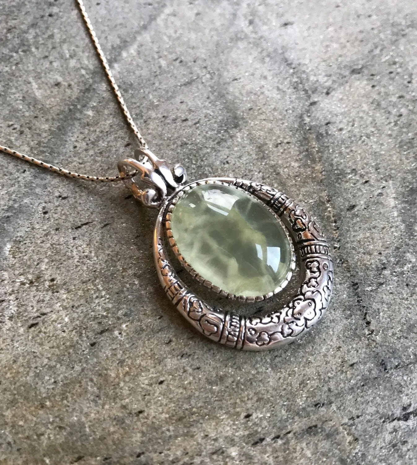 Prehnite Necklace - Egyptian Necklace - Unique Statement Pendant