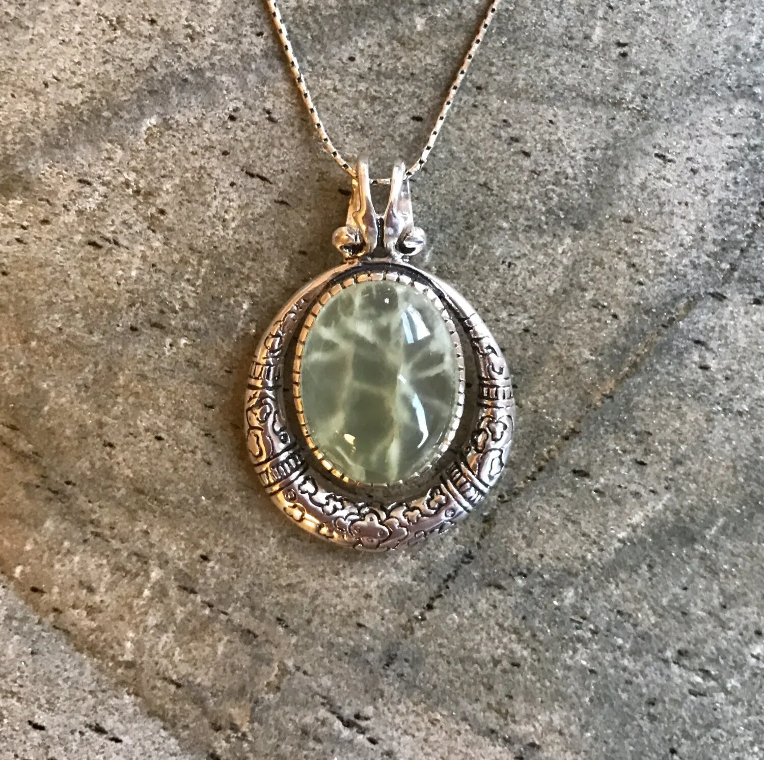 Prehnite Necklace - Egyptian Necklace - Unique Statement Pendant