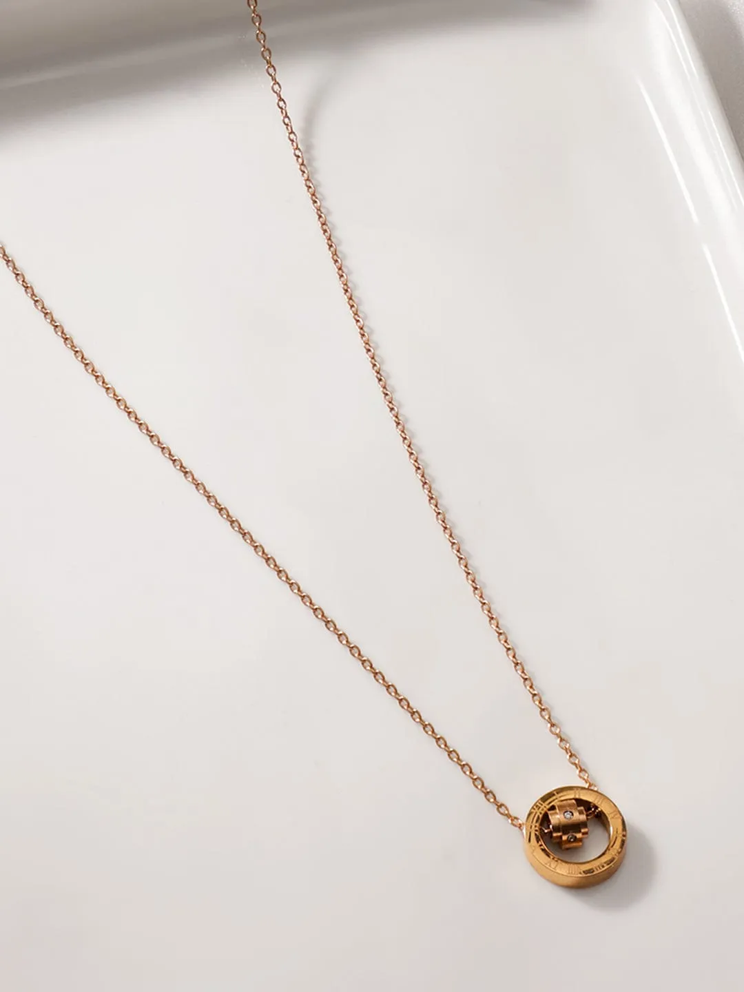 Rubans 18K Rose Gold-Plated Stainless Steel Tarnish-Free Waterproof Charm Pendant Necklace