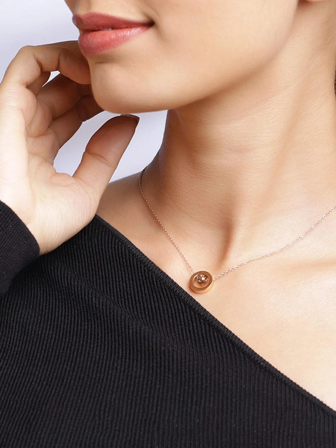 Rubans 18K Rose Gold-Plated Stainless Steel Tarnish-Free Waterproof Charm Pendant Necklace