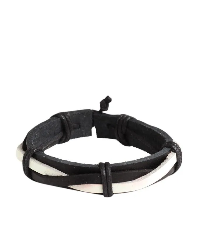Rustic Leather Wrap Bracelet White and Black