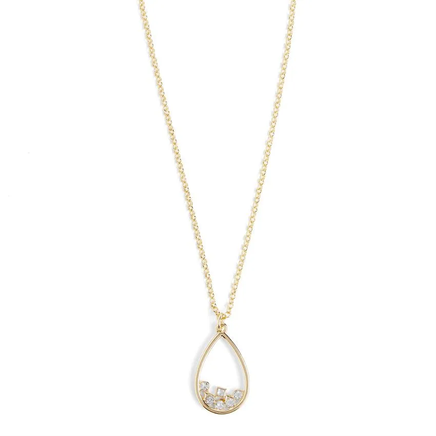 Scattered Stone Teardrop Necklace - Gold