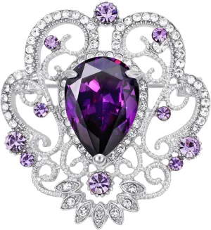 SELOVO Vintage Style Elegant Crown Rhinestone Teardrop Pin Brooch for Women