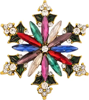 SELOVO Vintage Style Women's Crystal Snowflake Statement Brooch Pin Gold Tone