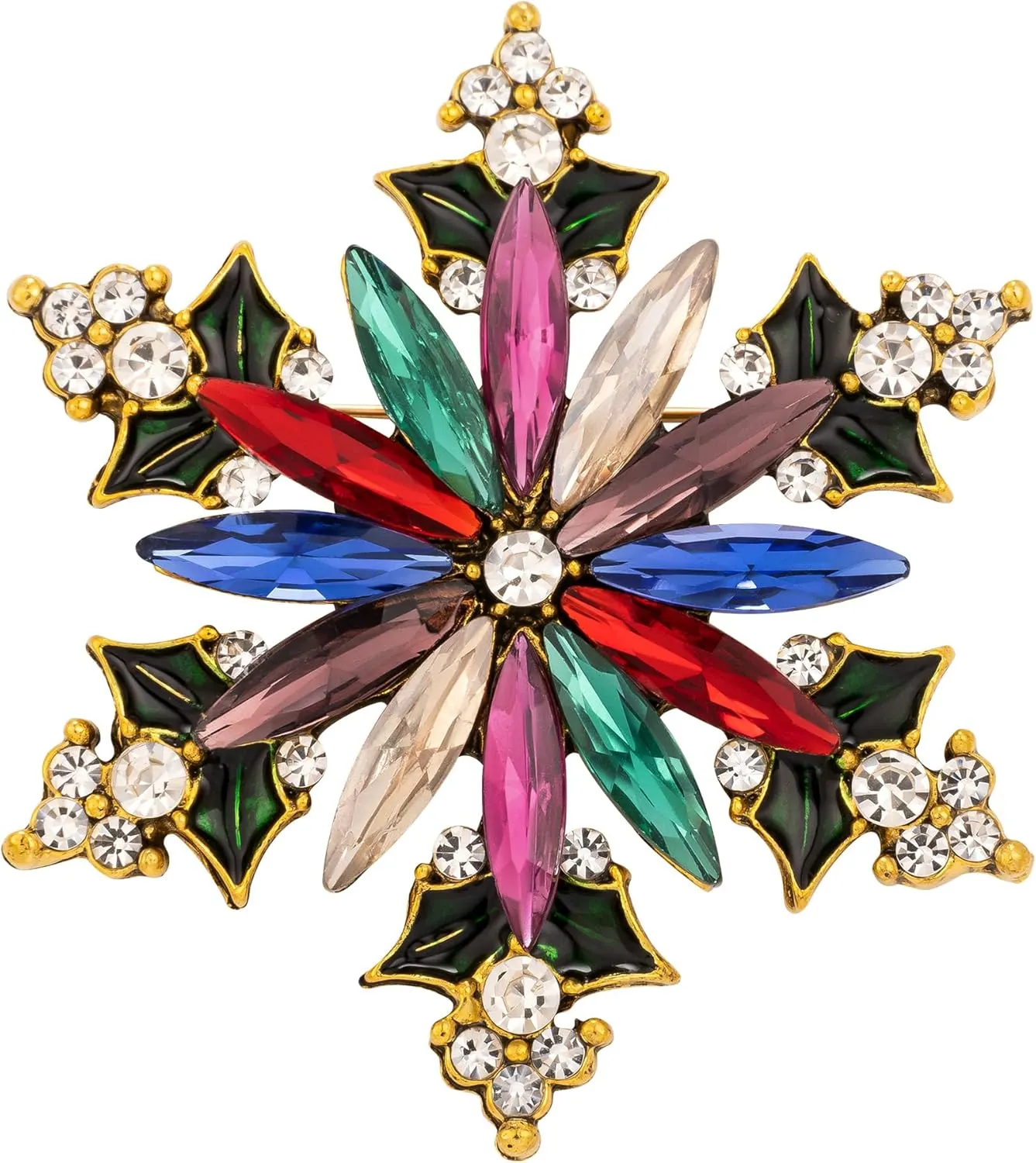 SELOVO Vintage Style Women's Crystal Snowflake Statement Brooch Pin Gold Tone