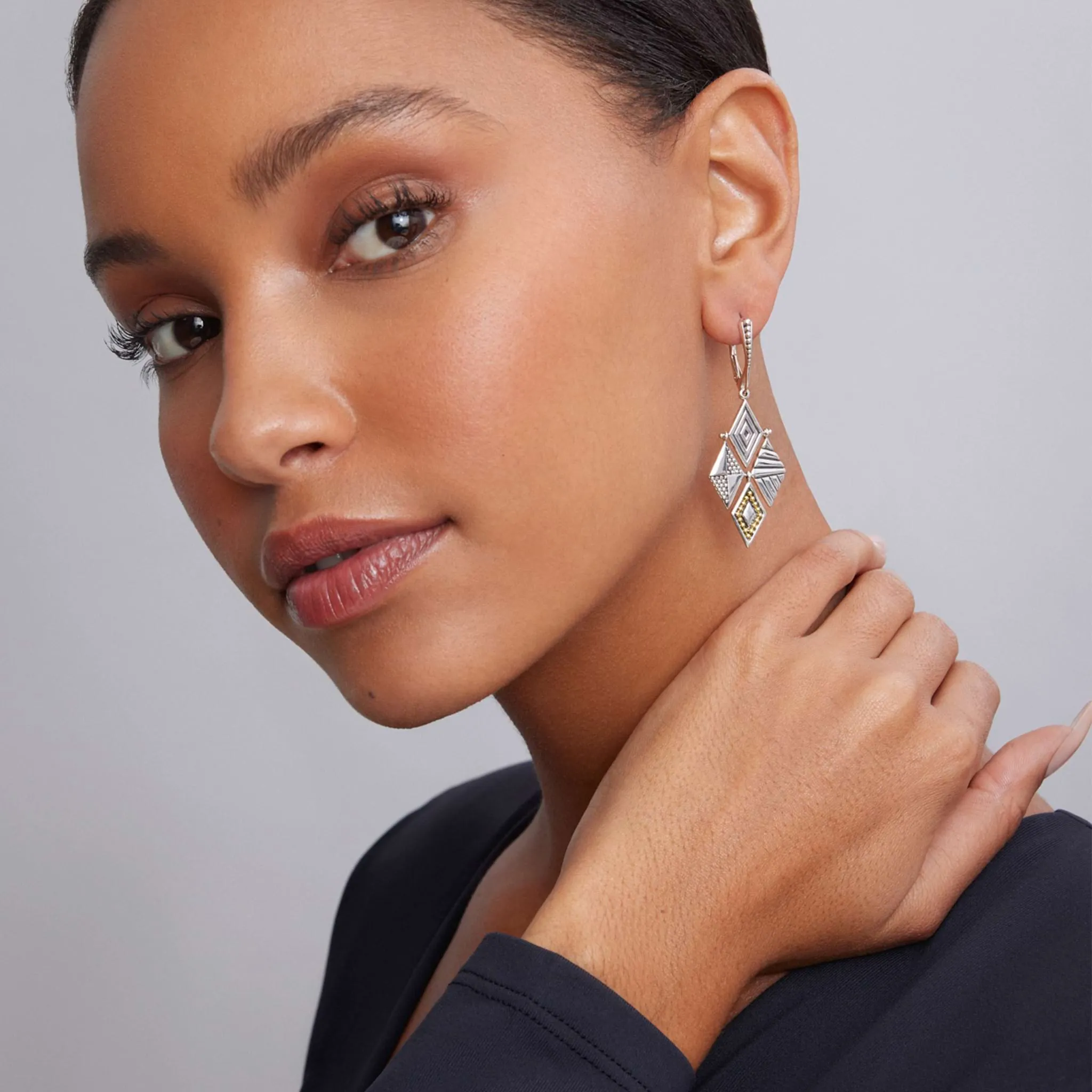 Signature Caviar Two-Tone Drop Earrings