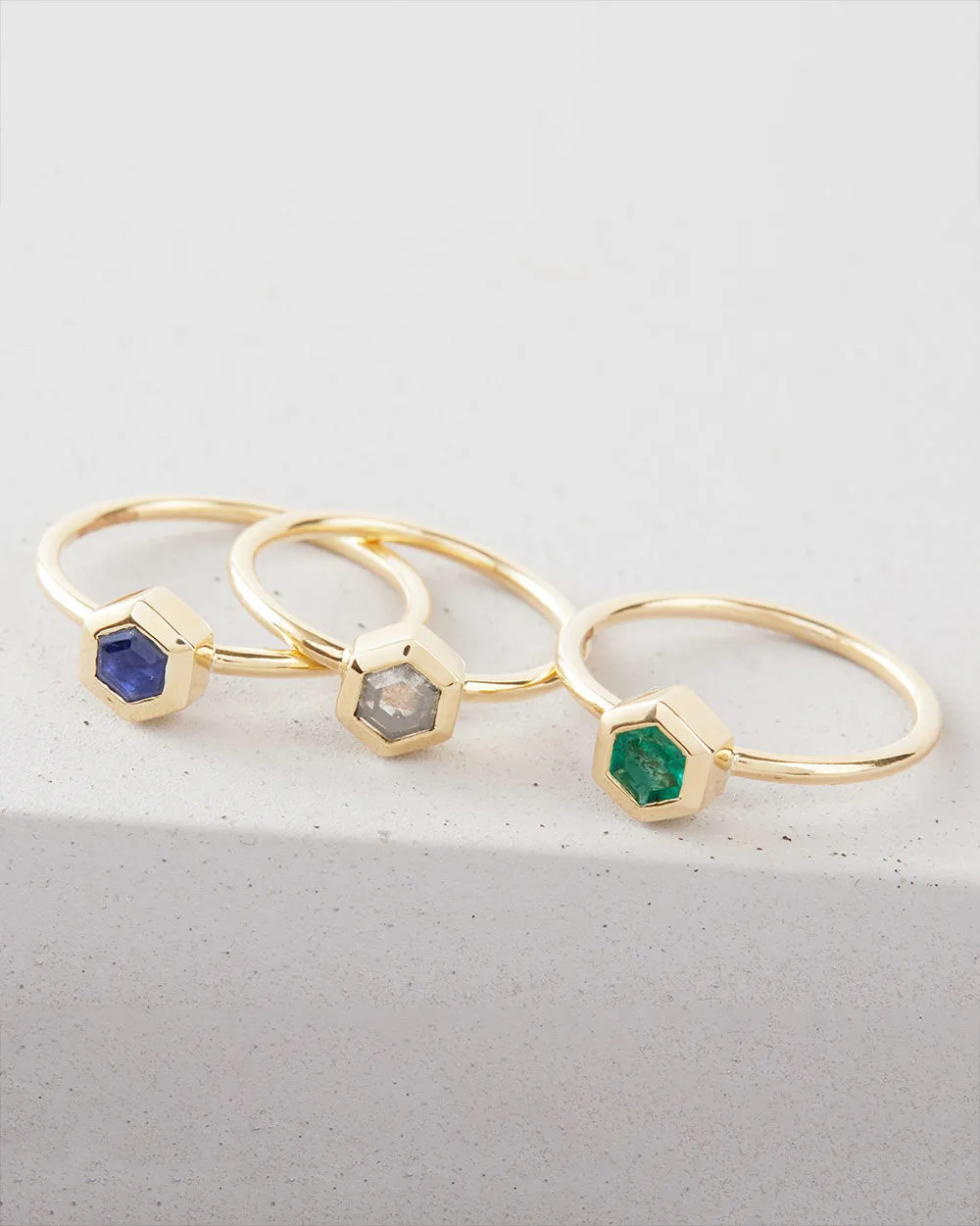 Solid Gold Heirloom Hexagon Sapphire Ring
