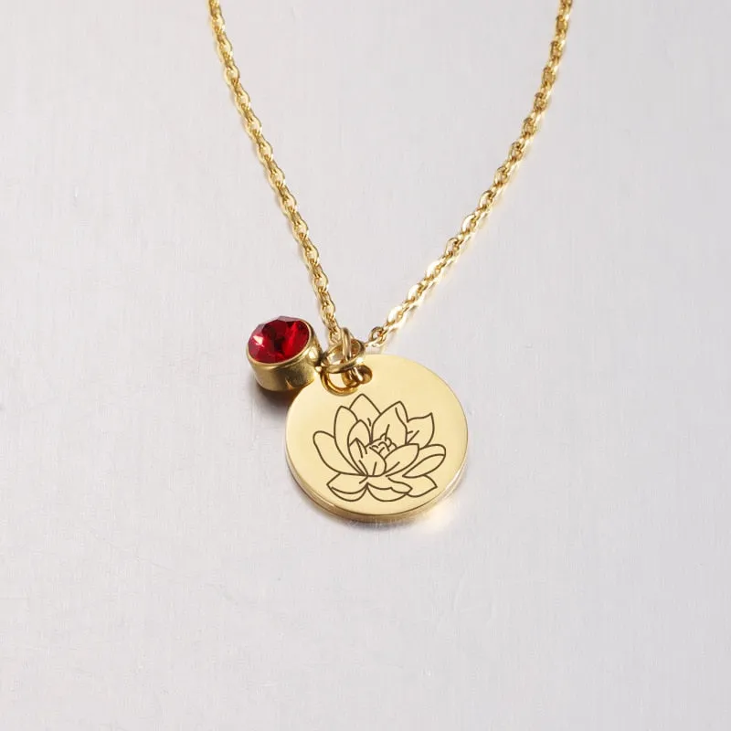 Stainless Steel Birth Flower Necklaces Birthstone Choker Necklace