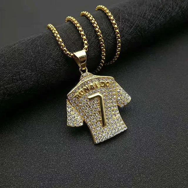 Stainless Steel Football Player Number 7 Hip Hop T shirt Pendant Necklace Gift For Him