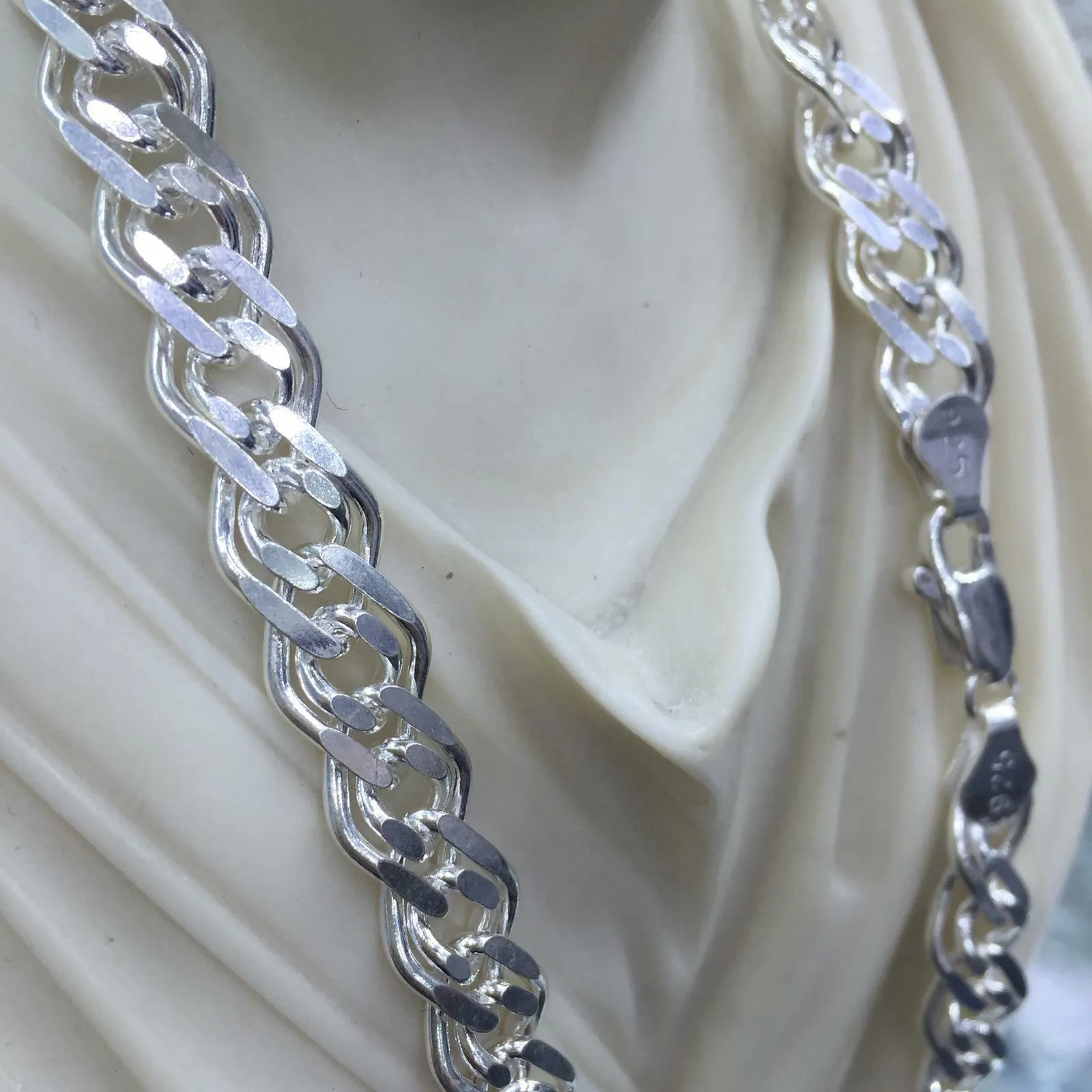 Sterling Silver Nonna Chain Men's Double Link Necklace 9.5mm 55 gr 26 inch