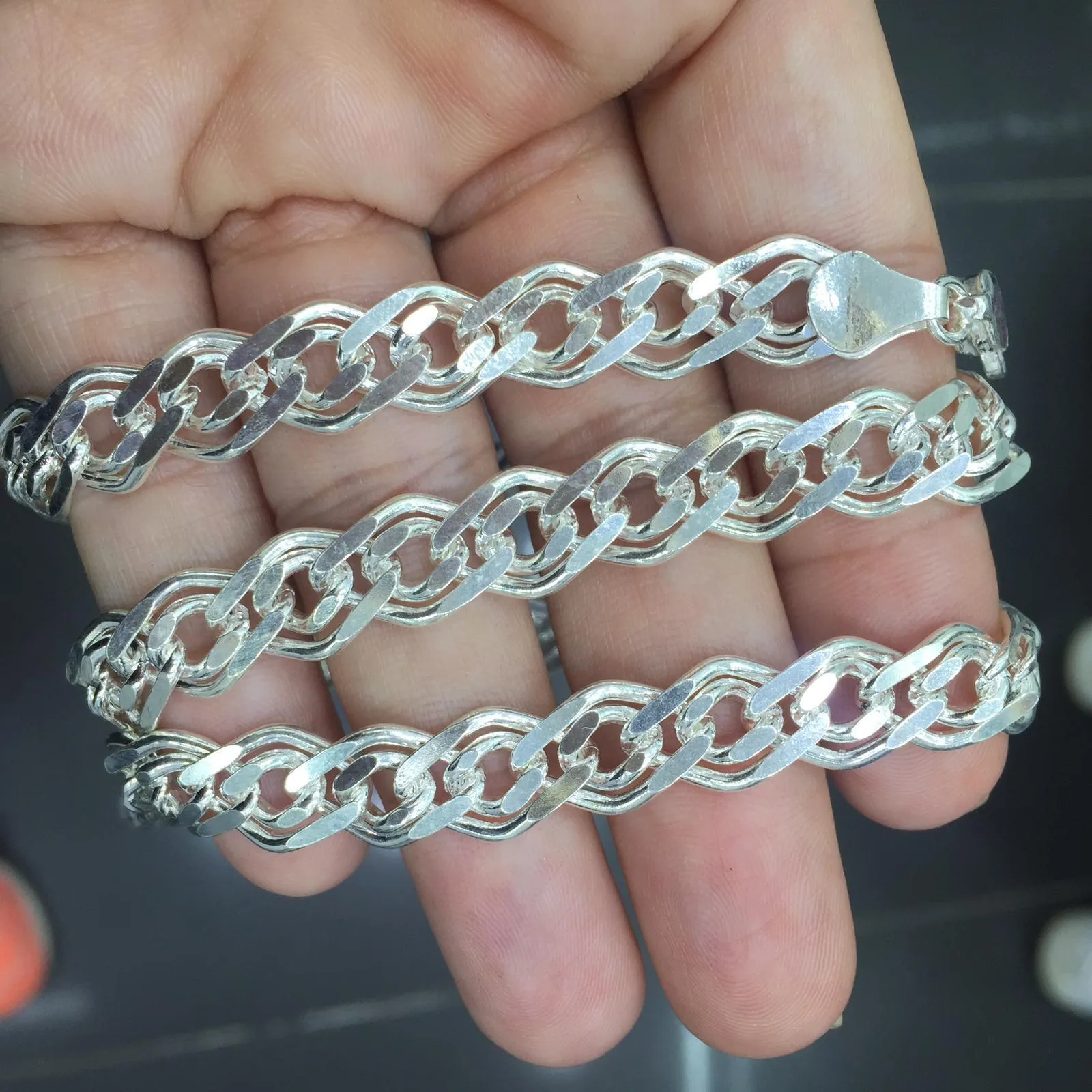 Sterling Silver Nonna Chain Men's Double Link Necklace 9.5mm 55 gr 26 inch