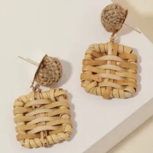 Straw Weave Square Drop Earrings