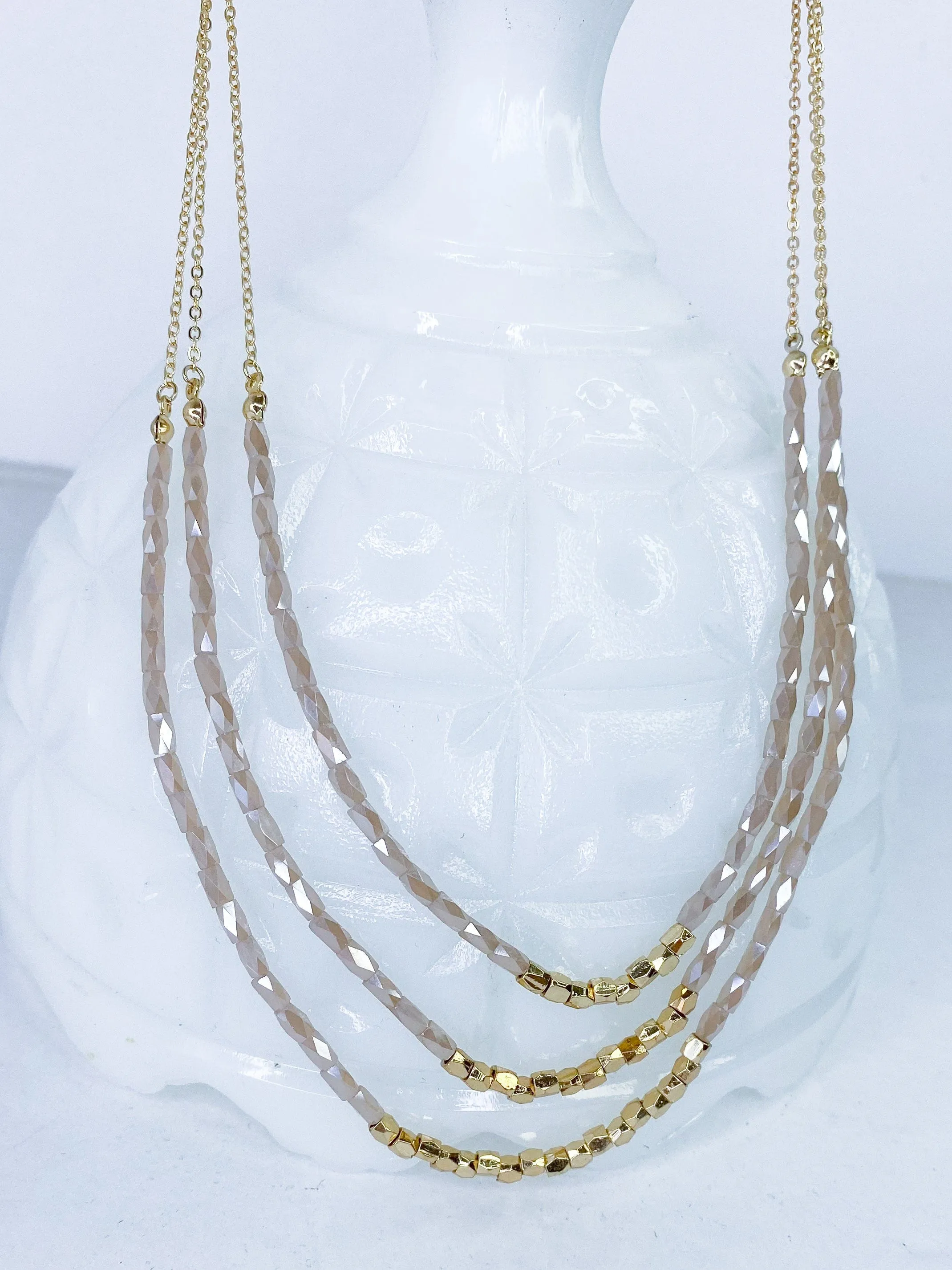 Taupe and Gold Triple Necklace