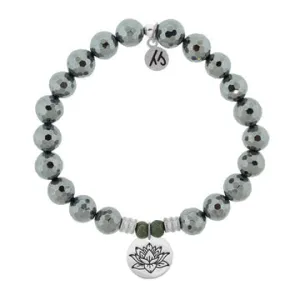 Terahertz Stone Bracelet with Lotus Sterling Silver Charm