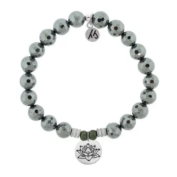 Terahertz Stone Bracelet with Lotus Sterling Silver Charm