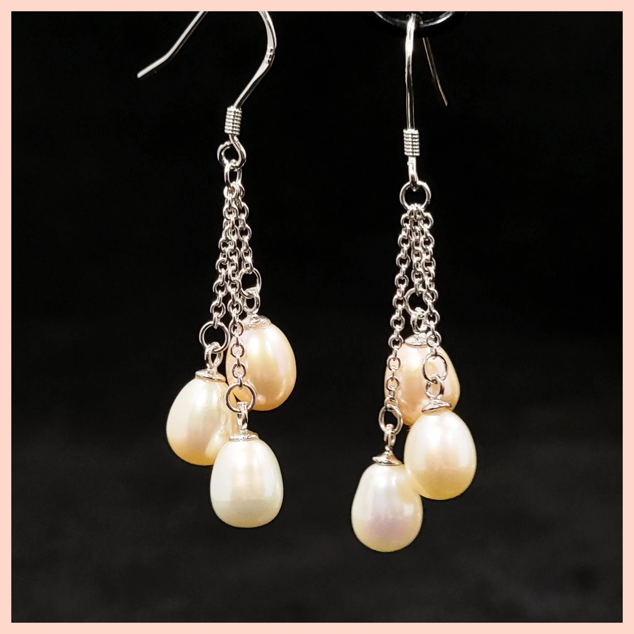 Three Pearl Dangle Earrings