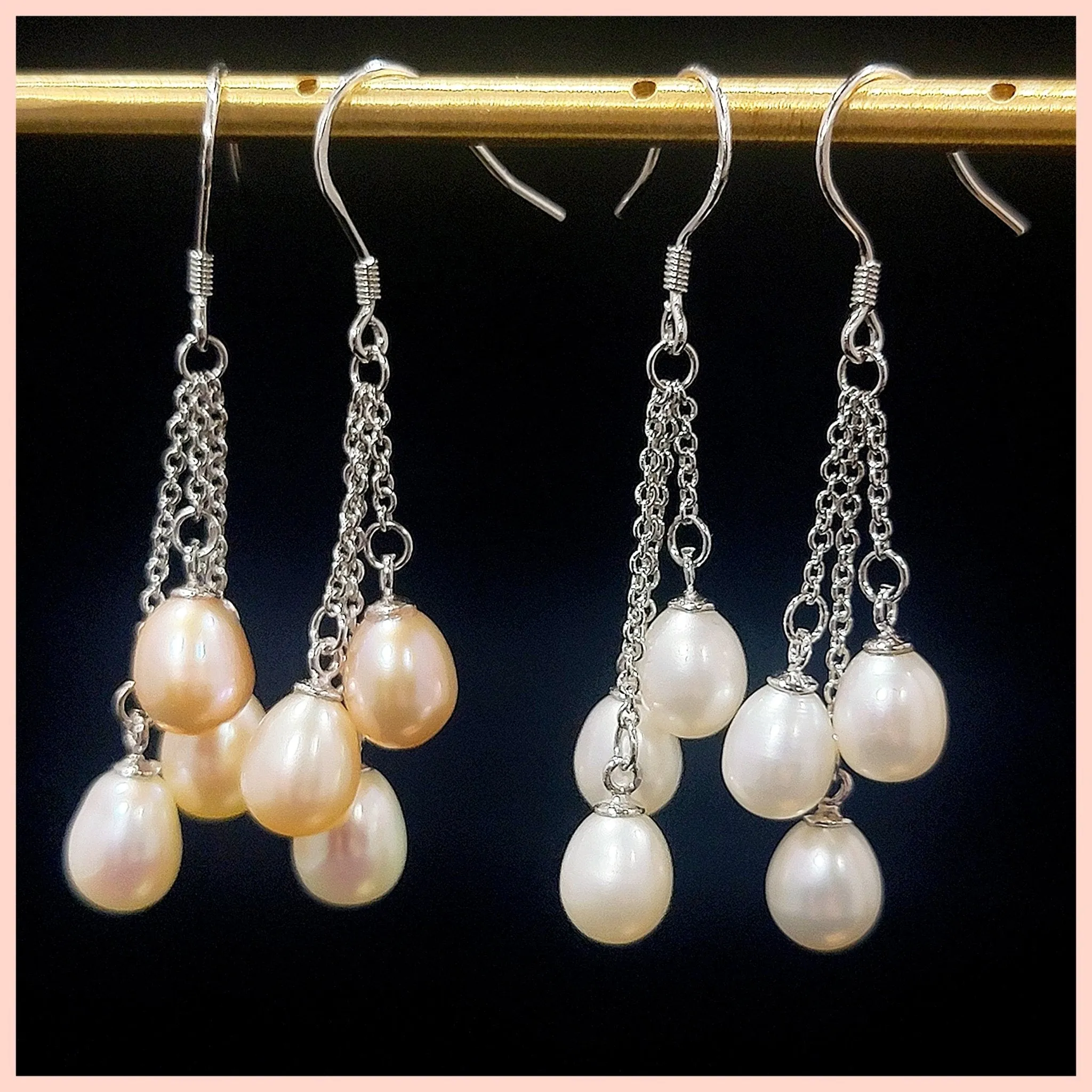 Three Pearl Dangle Earrings