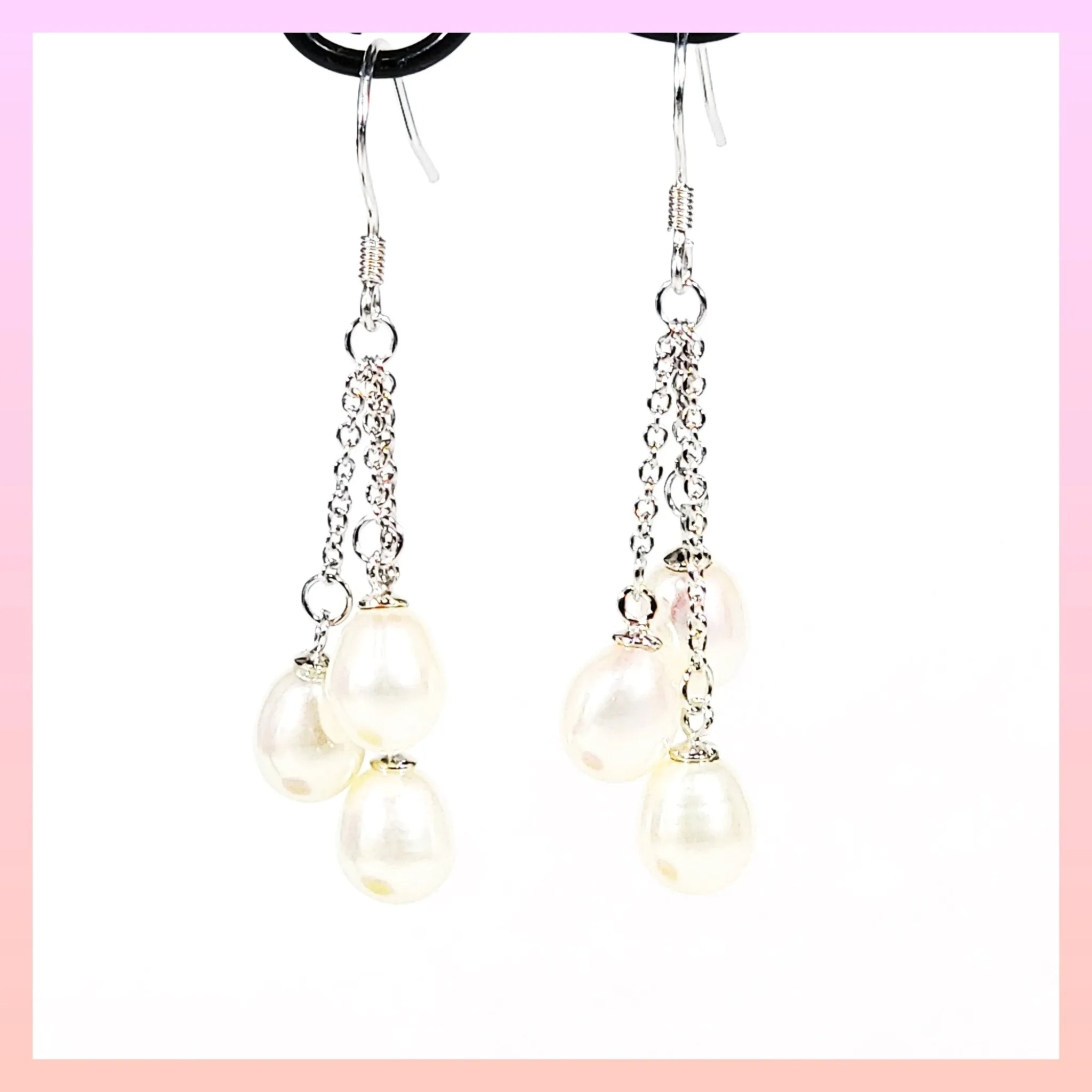 Three Pearl Dangle Earrings