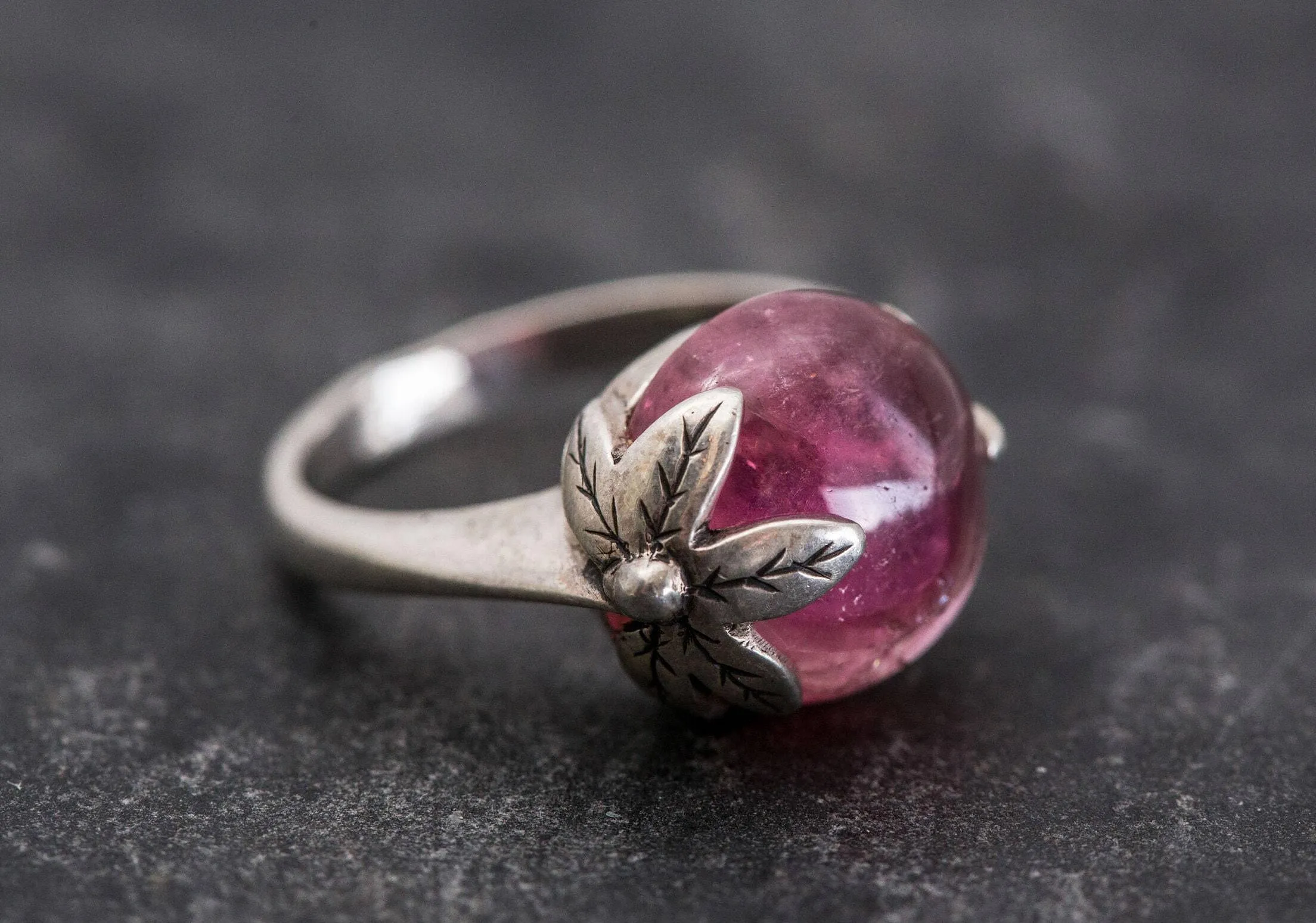 Tourmaline Ring - Pink Leaf Ring - Statement Tourmaline Ring