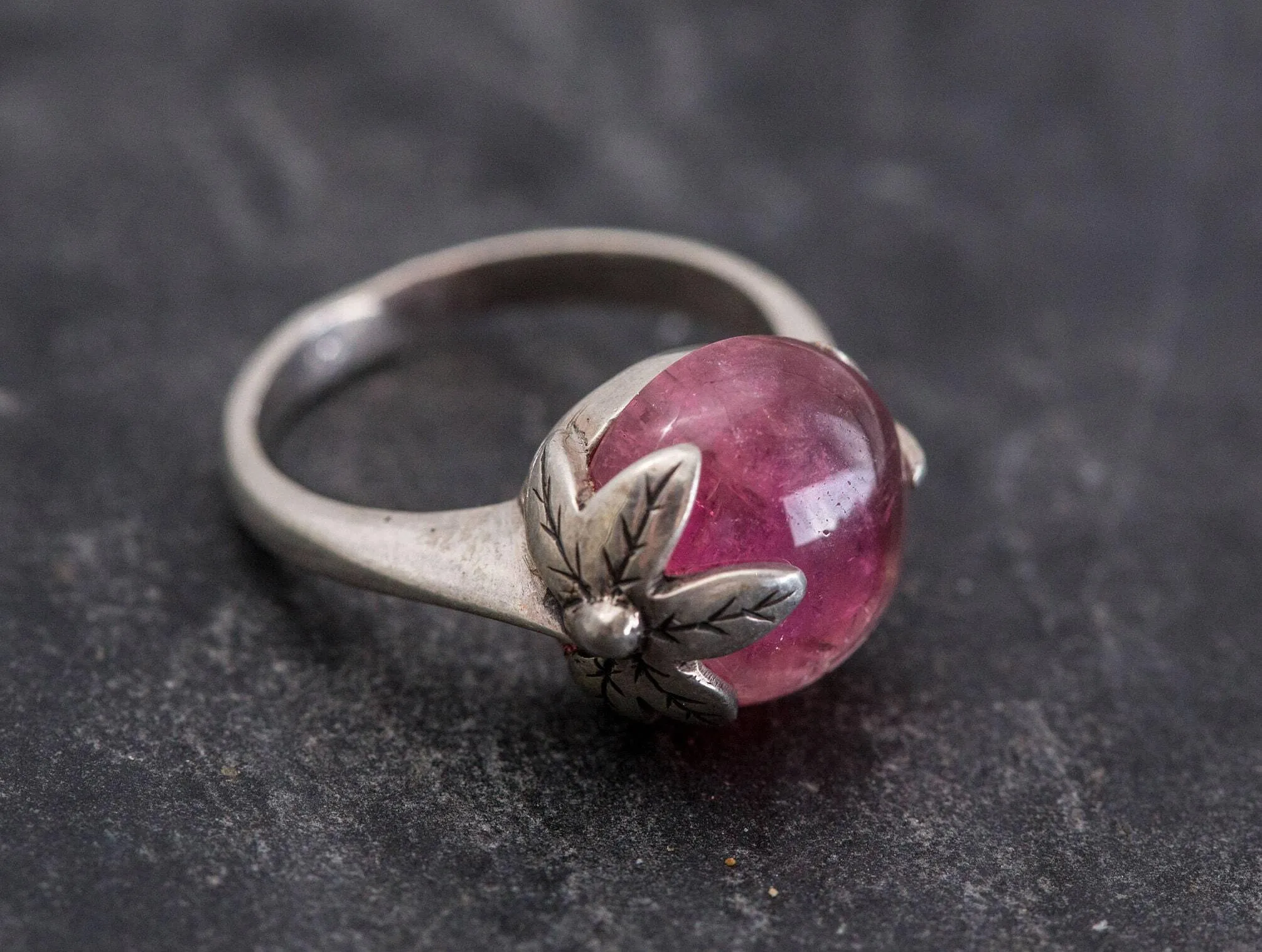 Tourmaline Ring - Pink Leaf Ring - Statement Tourmaline Ring