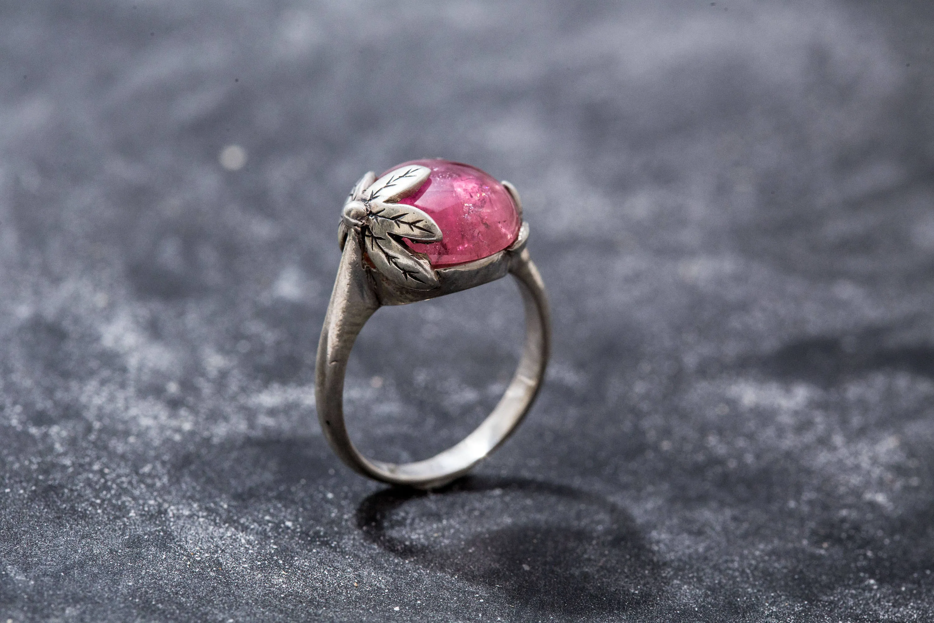 Tourmaline Ring - Pink Leaf Ring - Statement Tourmaline Ring