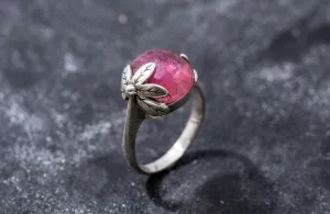 Tourmaline Ring - Pink Leaf Ring - Statement Tourmaline Ring