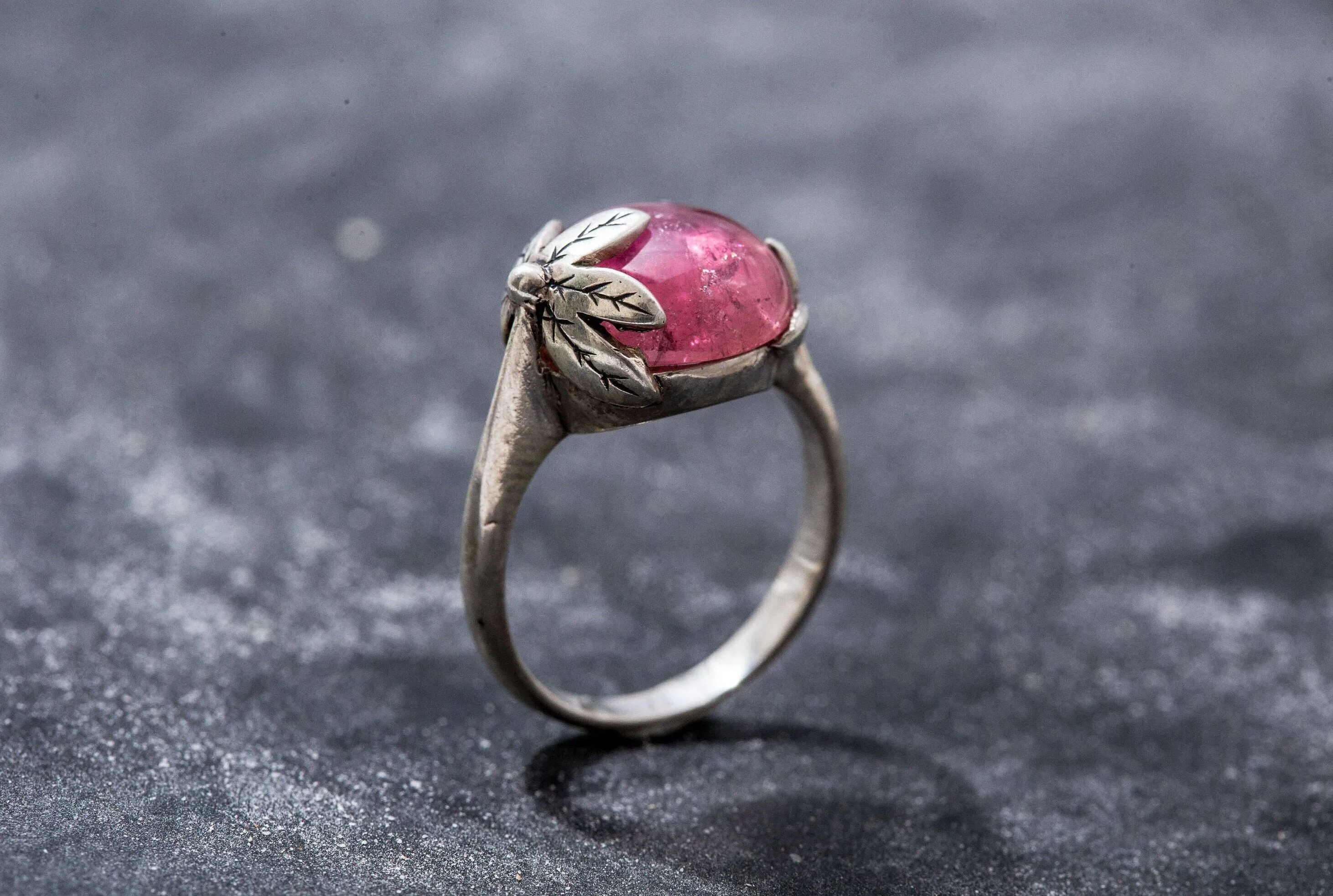 Tourmaline Ring - Pink Leaf Ring - Statement Tourmaline Ring