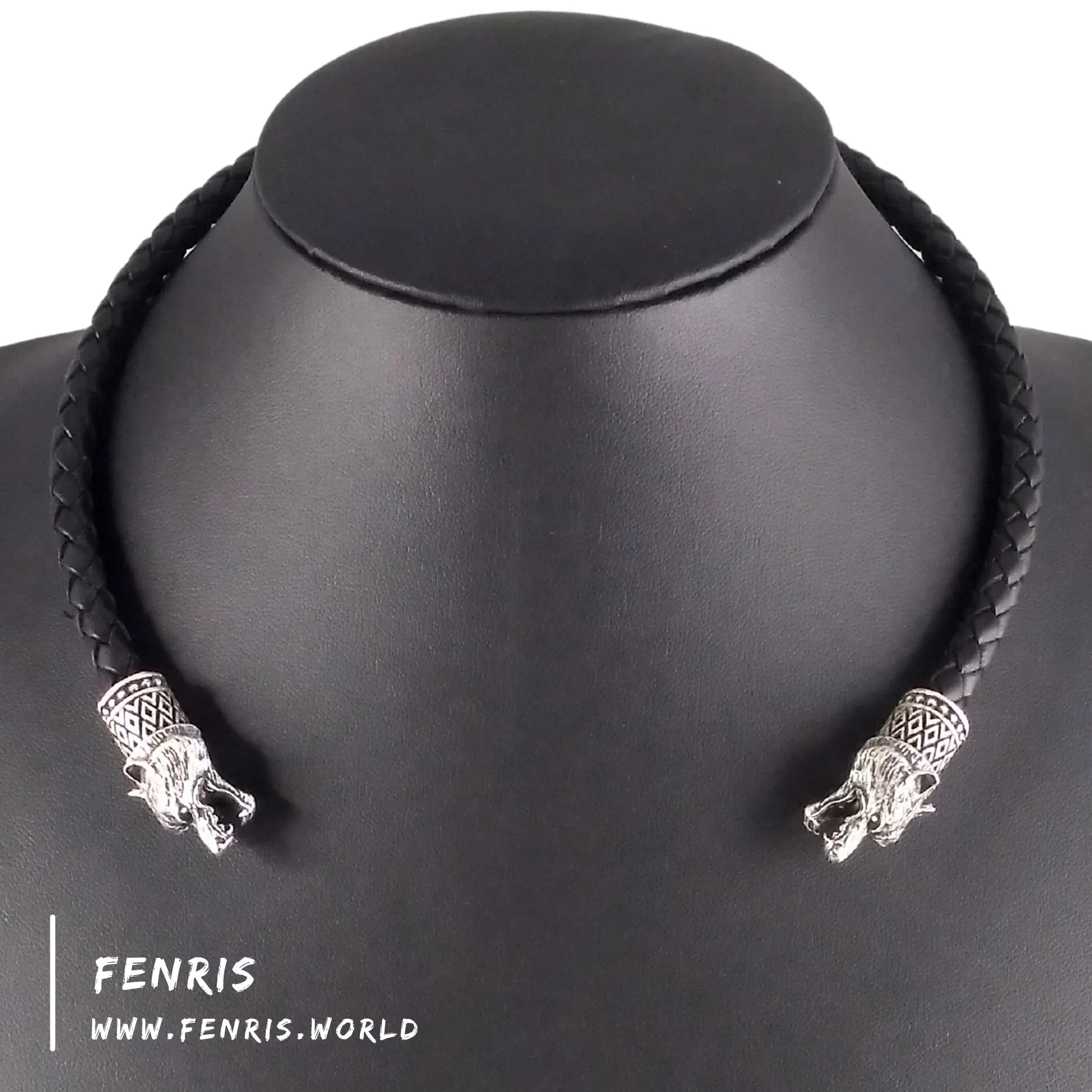 Viking Torc Silver Bear Black Leather | Fenris