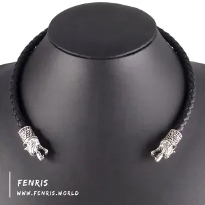 Viking Torc Silver Bear Black Leather | Fenris