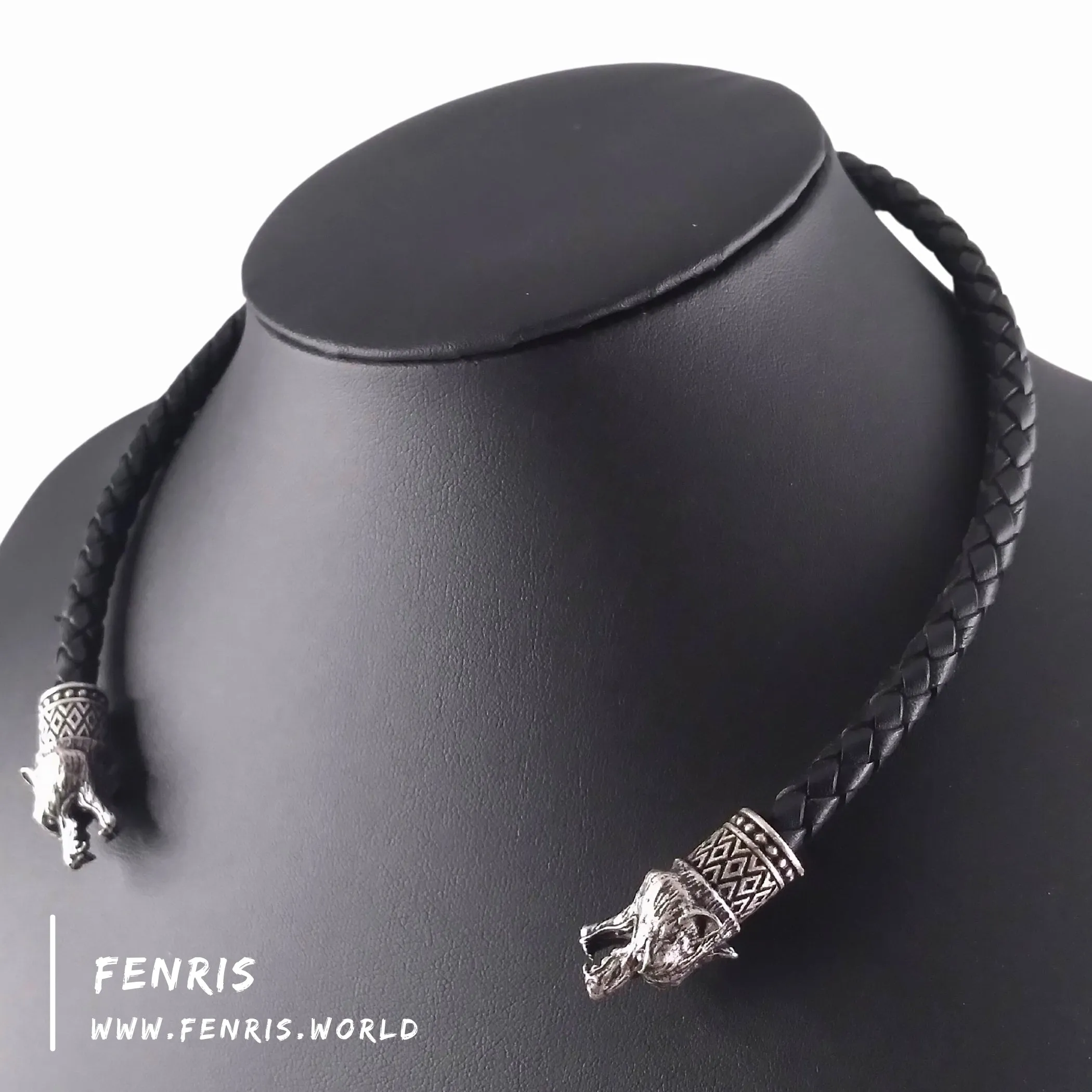 Viking Torc Silver Bear Black Leather | Fenris