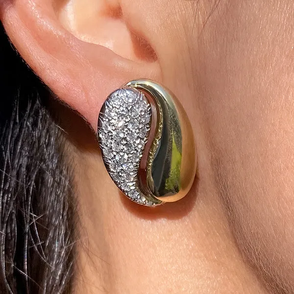 Vintage Diamond & Gold Yin Yang Earrings