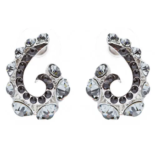 Wave Hook Design Crystal Rhinestone Stud Earring Black