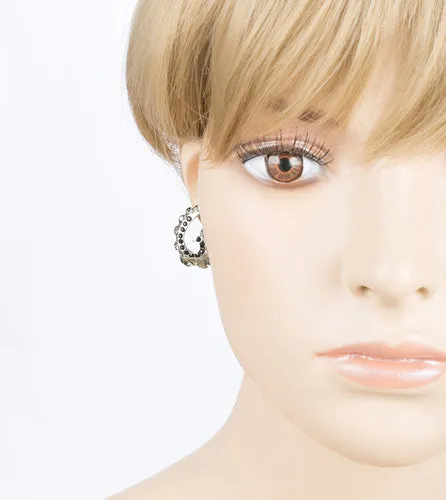 Wave Hook Design Crystal Rhinestone Stud Earring Black